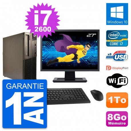 PC Lenovo M82 SFF Ecran 27" Intel i7-2600 RAM 8Go Disque Dur 1To Windows 10 Wifi
