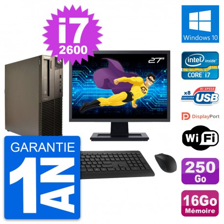 PC Lenovo M82 SFF Ecran 27" Intel i7-2600 RAM 16Go Disque 250Go Windows 10 Wifi