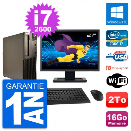 PC Lenovo M82 SFF Ecran 27" Intel i7-2600 RAM 16Go Disque 2To Windows 10 Wifi