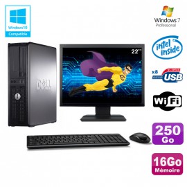 Lot PC DELL Optiplex 780 DT Intel E5200 2,5Ghz 16Go 250Go WIFI Win 7 + Ecran 22"