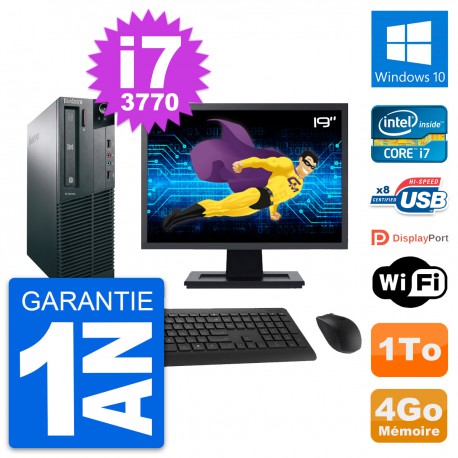 PC Lenovo M82 SFF Ecran 19" Intel i7-3770 RAM 4Go Disque Dur 1To Windows 10 Wifi