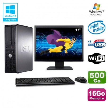 Lot PC DELL Optiplex 780 DT Intel E5200 2,5Ghz 16Go 500Go WIFI Win 7 + Ecran 17"