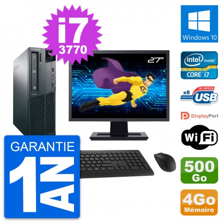 PC Lenovo M82 SFF Ecran 27" Intel i7-3770 RAM 4Go Disque 500Go Windows 10 Wifi