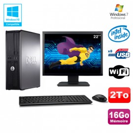 Lot PC DELL Optiplex 780 DT Intel E5200 2,5Ghz 16Go 2000Go WIFI Win 7 + Ecran 22"