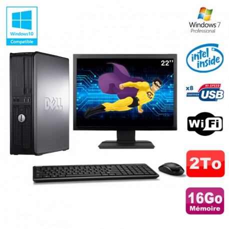 Lot PC DELL Optiplex 780 DT Intel E5200 2,5Ghz 16Go 2000Go WIFI Win 7 + Ecran 22"