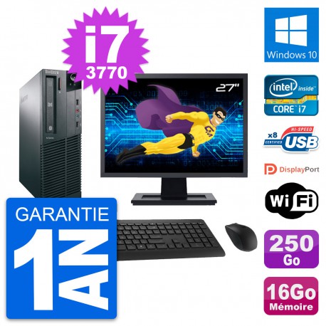 PC Lenovo M82 SFF Ecran 27" Intel i7-3770 RAM 16Go Disque 250Go Windows 10 Wifi