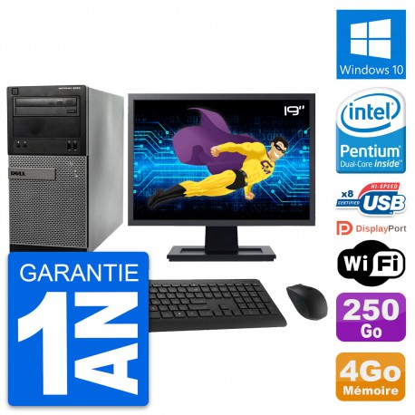 PC Tour Dell 3020 Ecran 19" Intel G3220 RAM 4Go Disque 250Go Windows 10 Wifi