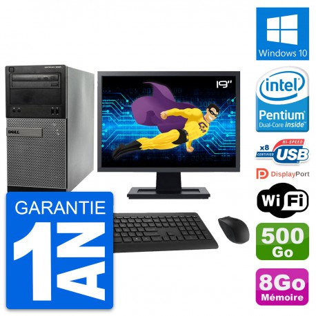 PC Tour Dell 3020 Ecran 19" Intel G3220 RAM 8Go Disque 500Go Windows 10 Wifi