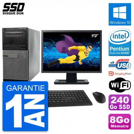 PC Tour Dell 3020 Ecran 19" Intel G3220 RAM 8Go SSD 240Go Windows 10 Wifi