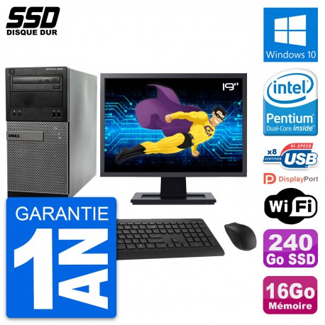 PC Tour Dell 3020 Ecran 19" Intel G3220 RAM 16Go SSD 240Go Windows 10 Wifi