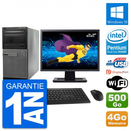 PC Tour Dell 3020 Ecran 22" Intel G3220 RAM 4Go Disque 500Go Windows 10 Wifi