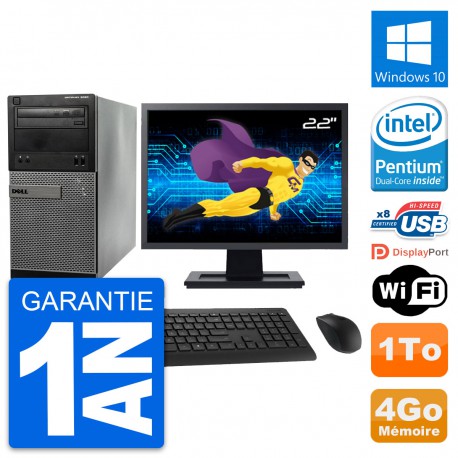 PC Tour Dell 3020 Ecran 22" Intel G3220 RAM 4Go Disque 1To Windows 10 Wifi