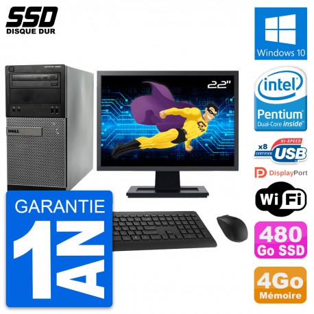 PC Tour Dell 3020 Ecran 22" Intel G3220 RAM 4Go SSD 480Go Windows 10 Wifi