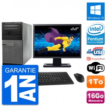 PC Tour Dell 3020 Ecran 22" Intel G3220 RAM 16Go Disque 1To Windows 10 Wifi