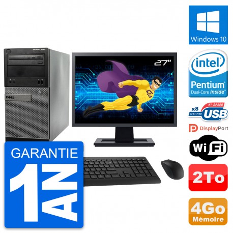 PC Tour Dell 3020 Ecran 27" Intel G3220 RAM 4Go Disque 2To Windows 10 Wifi