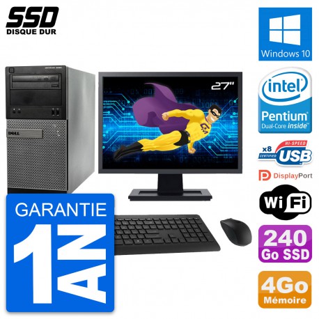 PC Tour Dell 3020 Ecran 27" Intel G3220 RAM 4Go SSD 240Go Windows 10 Wifi