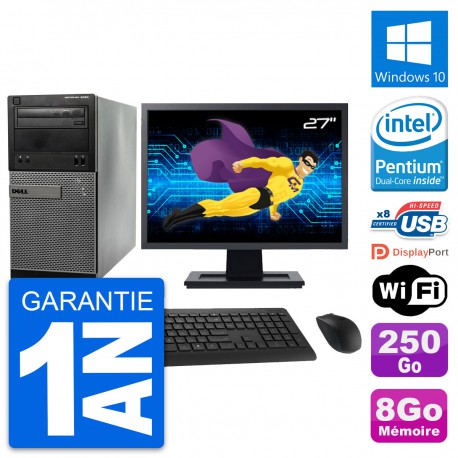 PC Tour Dell 3020 Ecran 27" Intel G3220 RAM 8Go Disque 250Go Windows 10 Wifi