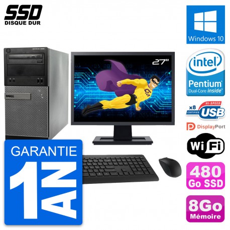 PC Tour Dell 3020 Ecran 27" Intel G3220 RAM 8Go SSD 480Go Windows 10 Wifi