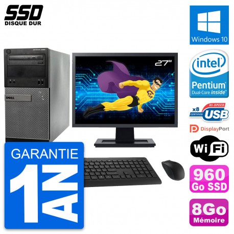 PC Tour Dell 3020 Ecran 27" Intel G3220 RAM 8Go SSD 960Go Windows 10 Wifi