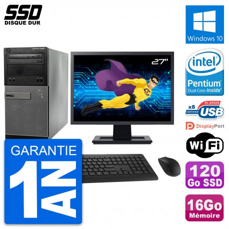 PC Tour Dell 3020 Ecran 27" Intel G3220 RAM 16Go SSD 120Go Windows 10 Wifi