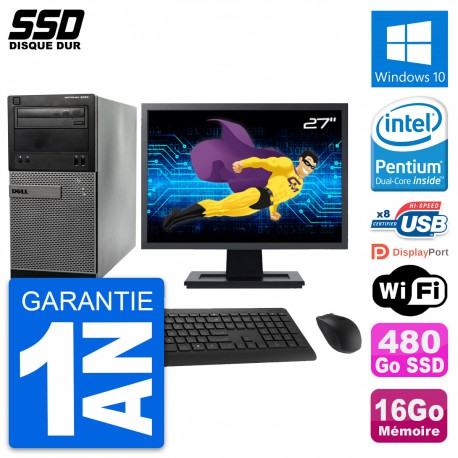 PC Tour Dell 3020 Ecran 27" Intel G3220 RAM 16Go SSD 480Go Windows 10 Wifi