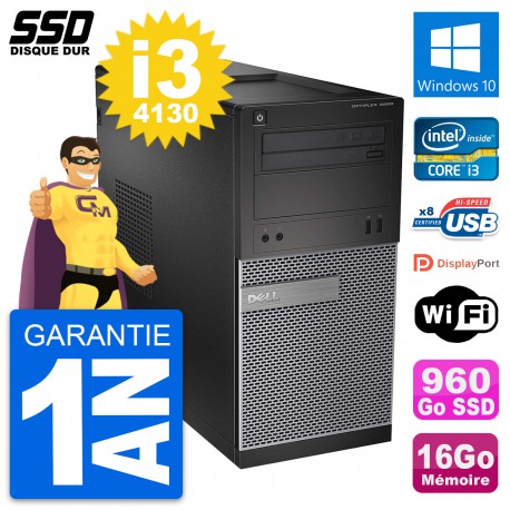 PC Tour Dell OptiPlex 3020 Intel Core i3-4130 RAM 16Go SSD 960Go Windows 10 Wifi