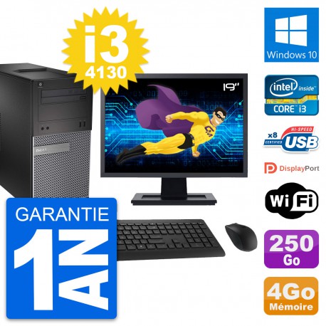 PC Tour Dell 3020 Ecran 19" Intel i3-4130 RAM 4Go Disque 250Go Windows 10 Wifi