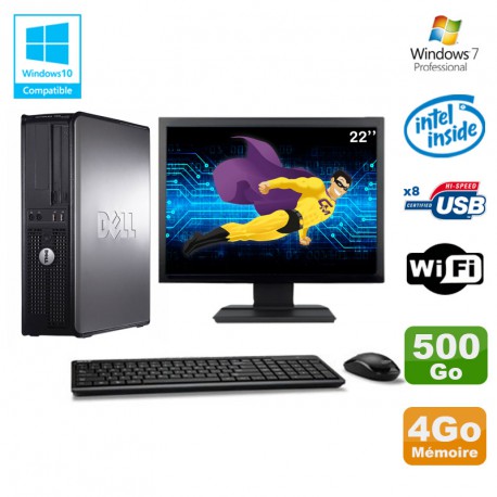 Lot PC DELL Optiplex 780 DT Intel E7500 2.93Ghz 4Go 500Go WIFI Win 7 + Ecran 22"