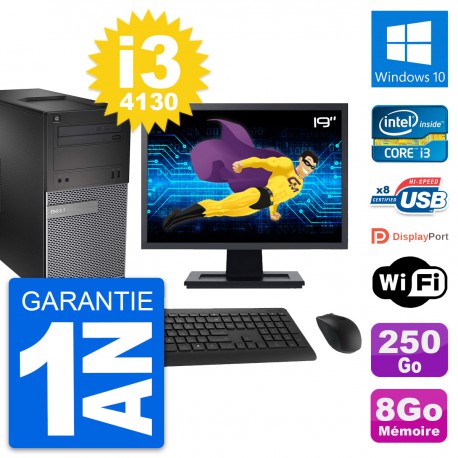 PC Tour Dell 3020 Ecran 19" Intel i3-4130 RAM 8Go Disque 250Go Windows 10 Wifi