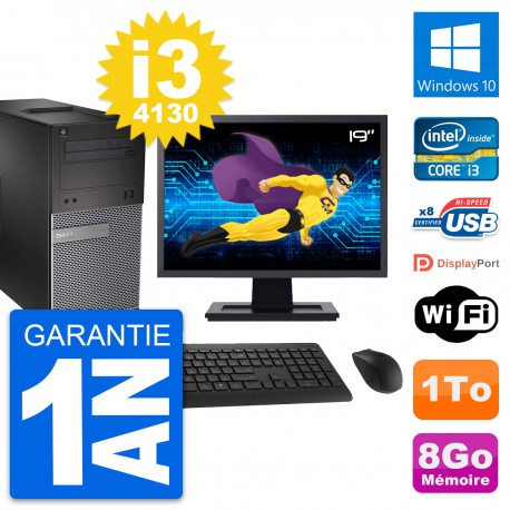 PC Tour Dell 3020 Ecran 19" Intel i3-4130 RAM 8Go Disque 1To Windows 10 Wifi