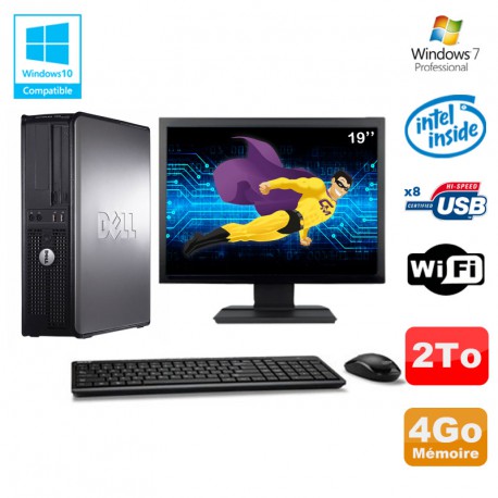 Lot PC DELL Optiplex 780 DT Intel E7500 2.93Ghz 4Go 2000Go WIFI Win 7 + Ecran 19"