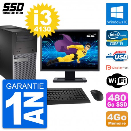 PC Tour Dell 3020 Ecran 22" Intel Core i3-4130 RAM 4Go SSD 480Go Windows 10 Wifi