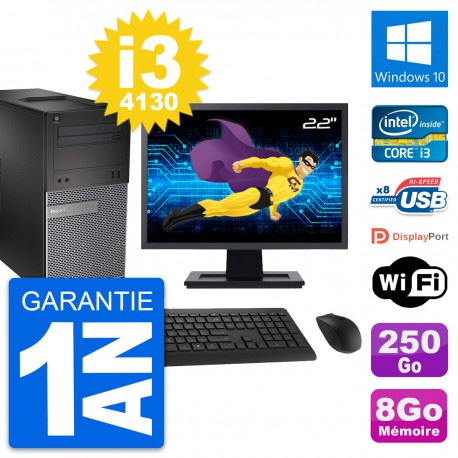 PC Tour Dell 3020 Ecran 22" Intel i3-4130 RAM 8Go Disque 250Go Windows 10 Wifi