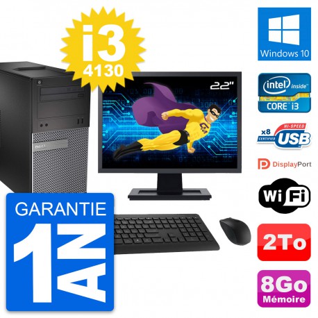 PC Tour Dell 3020 Ecran 22" Intel i3-4130 RAM 8Go Disque 2To Windows 10 Wifi