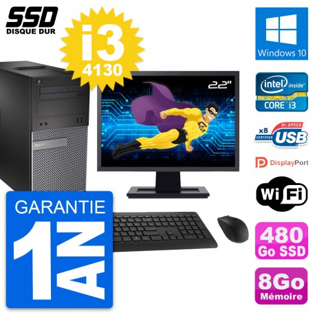 PC Tour Dell 3020 Ecran 22" Intel Core i3-4130 RAM 8Go SSD 480Go Windows 10 Wifi
