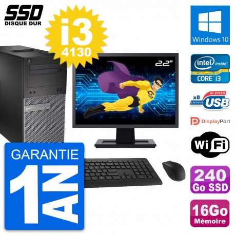 PC Tour Dell 3020 Ecran 22" Intel i3-4130 RAM 16Go SSD 240Go Windows 10 Wifi