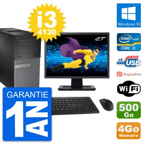 PC Tour Dell 3020 Ecran 27" Intel i3-4130 RAM 4Go Disque 500Go Windows 10 Wifi