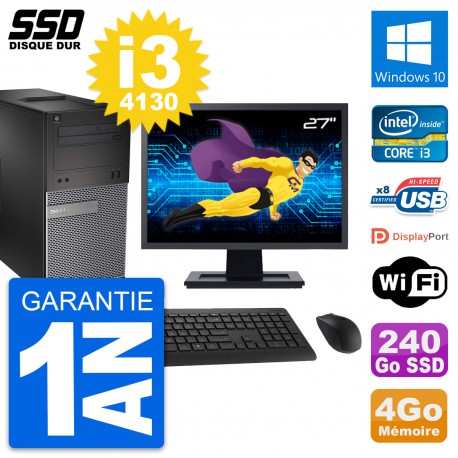 PC Tour Dell 3020 Ecran 27" Intel Core i3-4130 RAM 4Go SSD 240Go Windows 10 Wifi