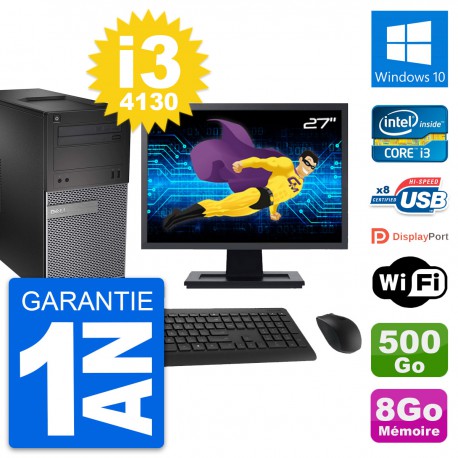 PC Tour Dell 3020 Ecran 27" Intel i3-4130 RAM 8Go Disque 500Go Windows 10 Wifi