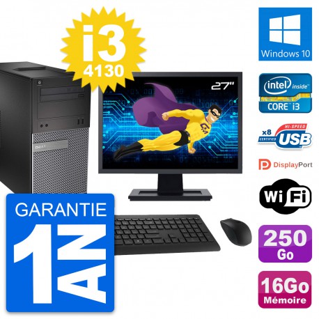 PC Tour Dell 3020 Ecran 27" Intel i3-4130 RAM 16Go Disque 250Go Windows 10 Wifi