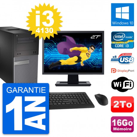 PC Tour Dell 3020 Ecran 27" Intel i3-4130 RAM 16Go Disque 2To Windows 10 Wifi