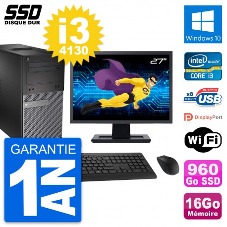 PC Tour Dell 3020 Ecran 27" Intel i3-4130 RAM 16Go SSD 960Go Windows 10 Wifi