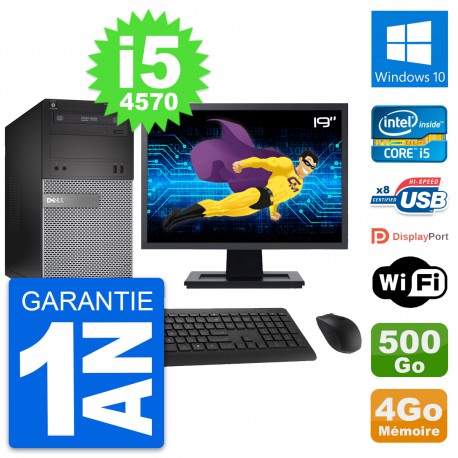 PC Tour Dell 3020 Ecran 19" Intel i5-4570 RAM 4Go Disque 500Go Windows 10 Wifi