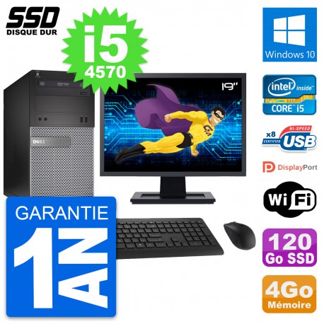 PC Tour Dell 3020 Ecran 19" Intel Core i5-4570 RAM 4Go SSD 120Go Windows 10 Wifi