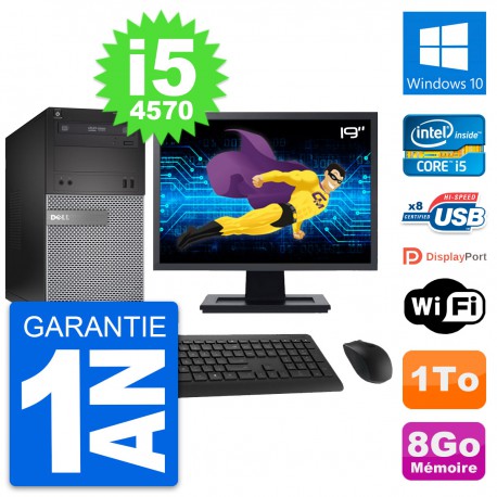 PC Tour Dell 3020 Ecran 19" Intel i5-4570 RAM 8Go Disque 1To Windows 10 Wifi