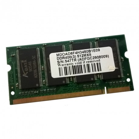 512Mo RAM PC Portable SODIMM ADATA MDOAD6F4H3450B1E09 DDR1 PC-3200S 400MHz