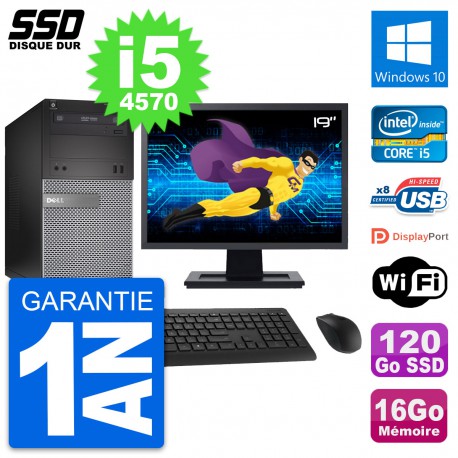 PC Tour Dell 3020 Ecran 19" Intel i5-4570 RAM 16Go SSD 120Go Windows 10 Wifi