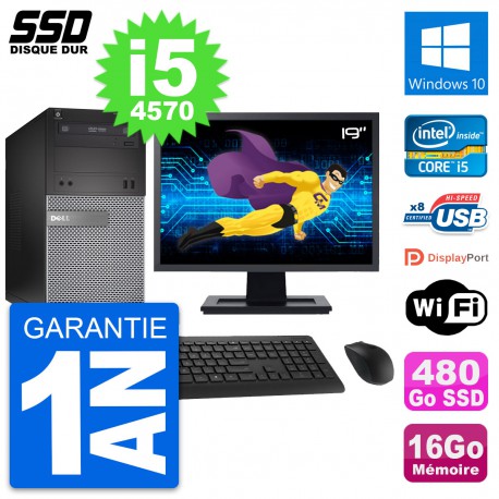 PC Tour Dell 3020 Ecran 19" Intel i5-4570 RAM 16Go SSD 480Go Windows 10 Wifi