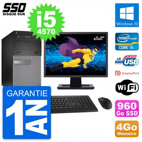 PC Tour Dell 3020 Ecran 22" Intel Core i5-4570 RAM 4Go SSD 960Go Windows 10 Wifi