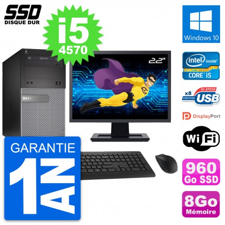 PC Tour Dell 3020 Ecran 22" Intel Core i5-4570 RAM 8Go SSD 960Go Windows 10 Wifi